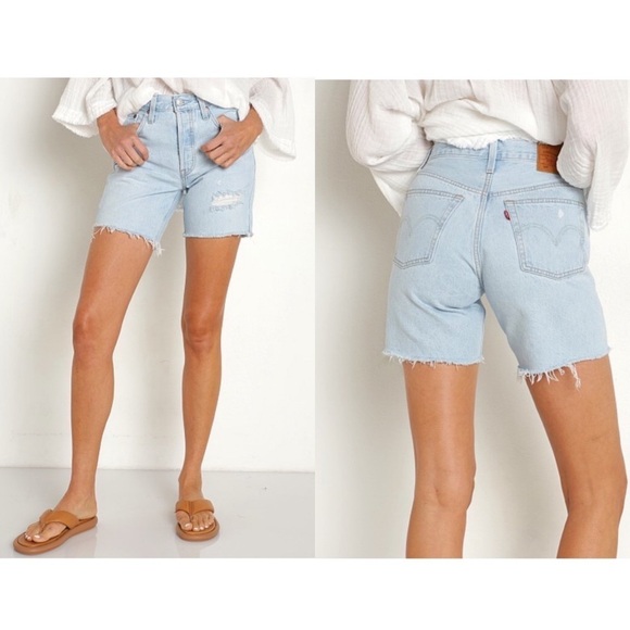 NEW Levi's 501 Mid Thigh High Rise Denim Cutoff Shorts Size 24 - Picture 2 of 6